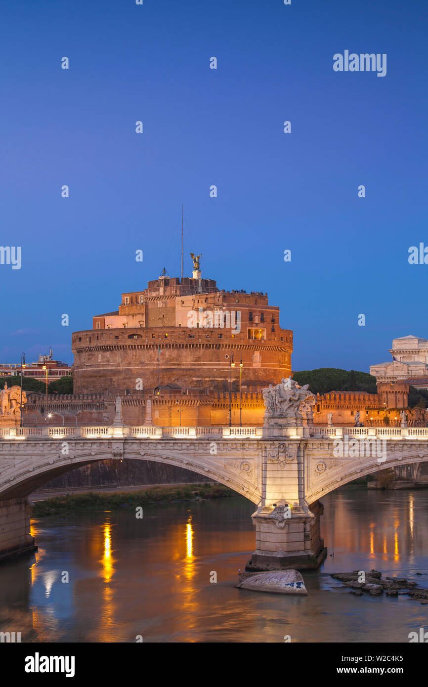 Italy, Lazio, Rome, View of  Vittorio Emanuele II Bridge and Castle St. Angelo (Hadrian's Mausoleum) Stock Photo