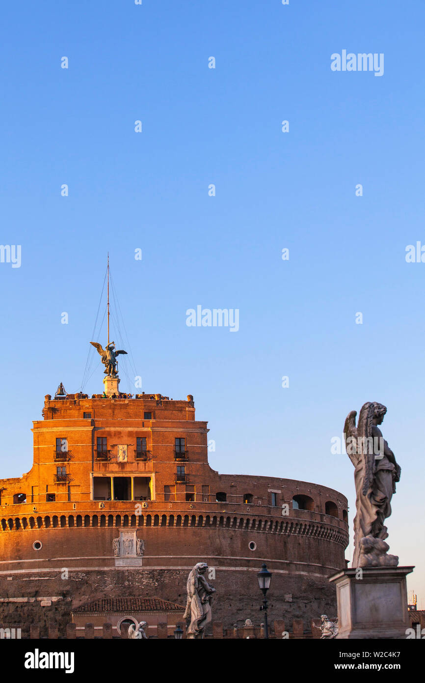 Italy, Lazio, Rome, Castle St. Angelo and statues on St. Angelo bridge Stock Photo