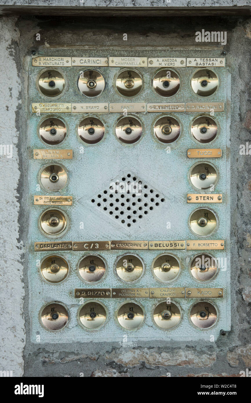 Door bells, Venice, Veneto, Italy Stock Photo