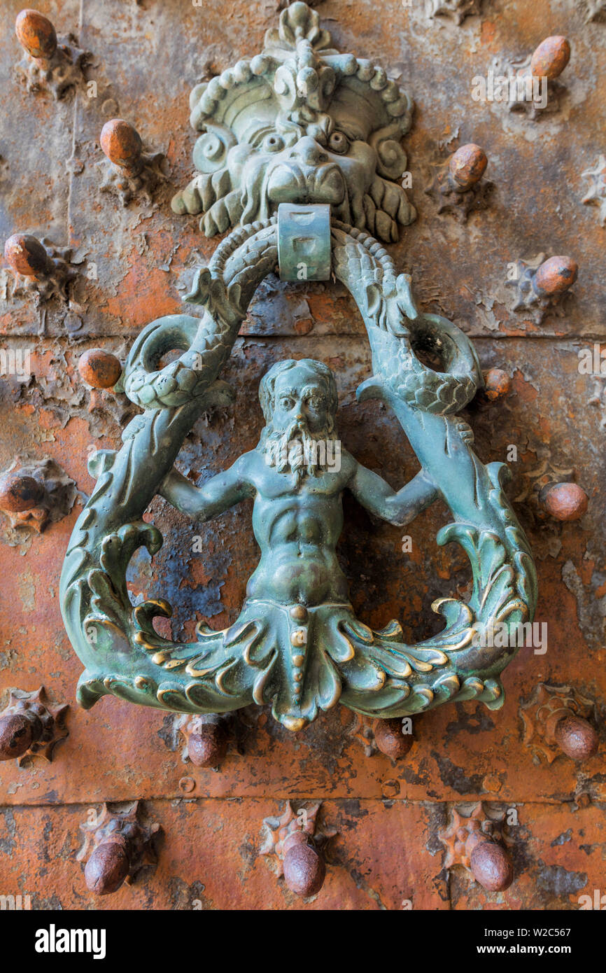Ancient door handle, Genoa, Liguria, Italy Stock Photo