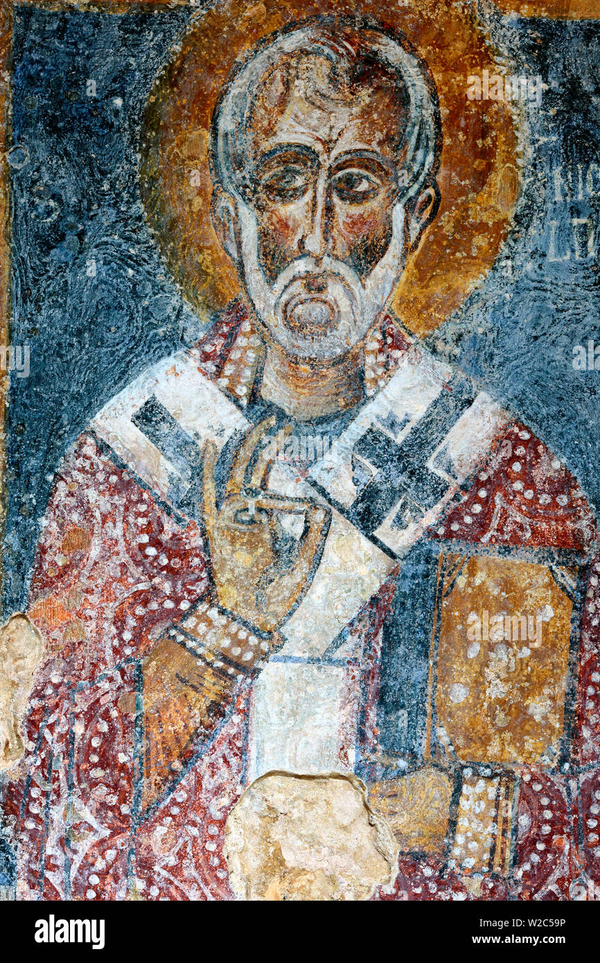 Fresco of the cave church San Nicola dei Greci, Sassi di Matera, Basilicata, Italy Stock Photo