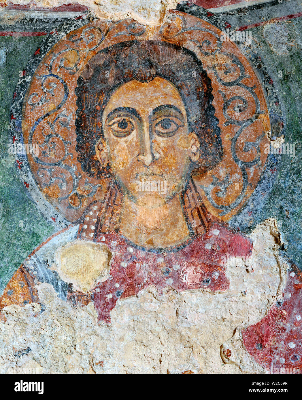 Fresco of the cave church San Nicola dei Greci, Sassi di Matera, Basilicata, Italy Stock Photo