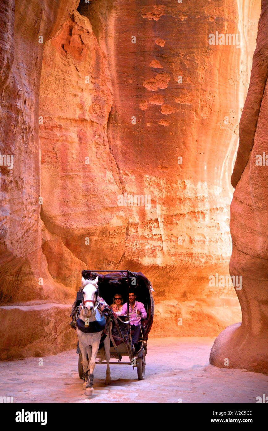 Horse Drawn Carriage In Siq, Petra, Jordan, Middle East Stock Photo