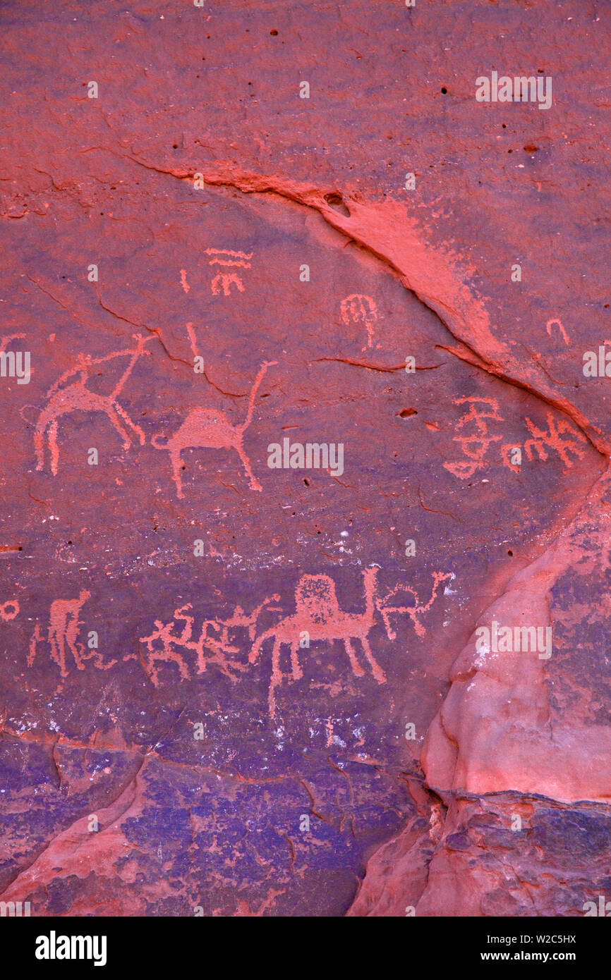 Rock Paintings, Wadi Rum, Jordan, Middle East Stock Photo