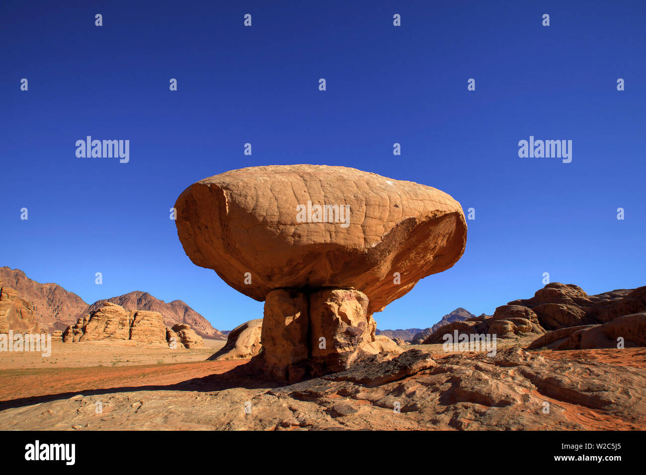 Mushroom Shaped Rock, Wadi Rum, Jordan, Middle East Stock Photo