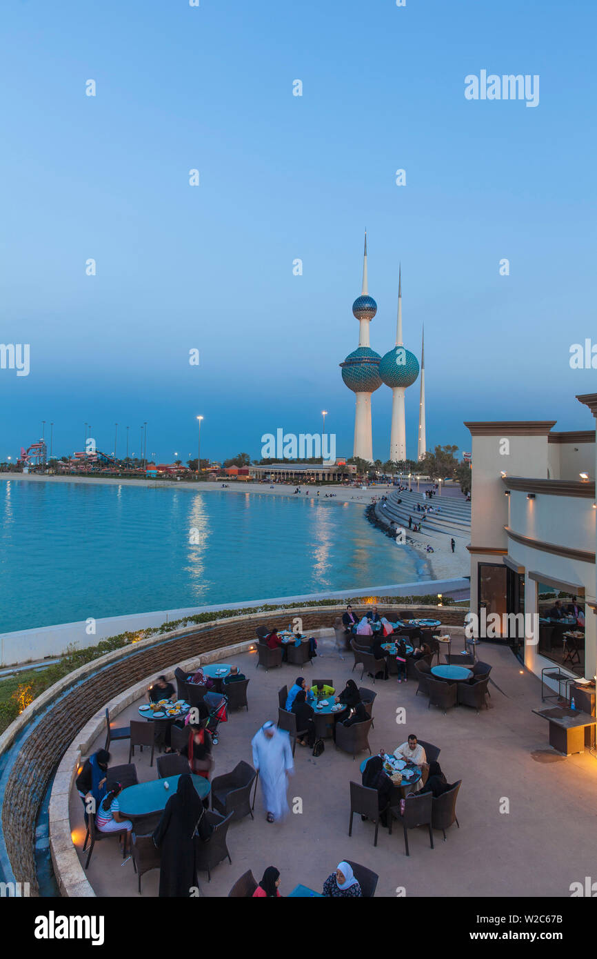 Kuwait, Kuwait City, Sharq, People eating outside at restaurant near