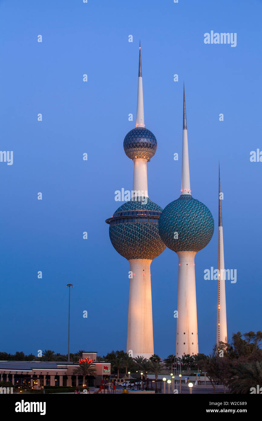 Kuwait, Kuwait City, Sharq, Kuwait Towers on Arabian Gulf Street Stock