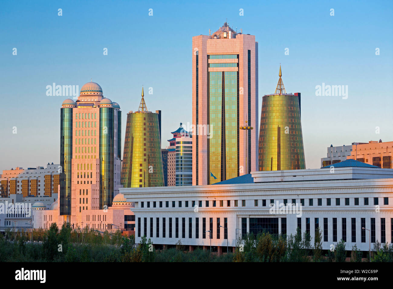 Central Asia, Kazakhstan, Astana, View of city and Ak Orda Presidential Palace Stock Photo