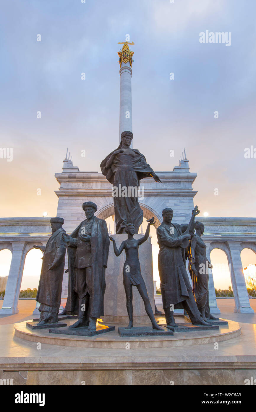 Central Asia, Kazakhstan, Astana, KazakYeli monument of Independence Stock Photo