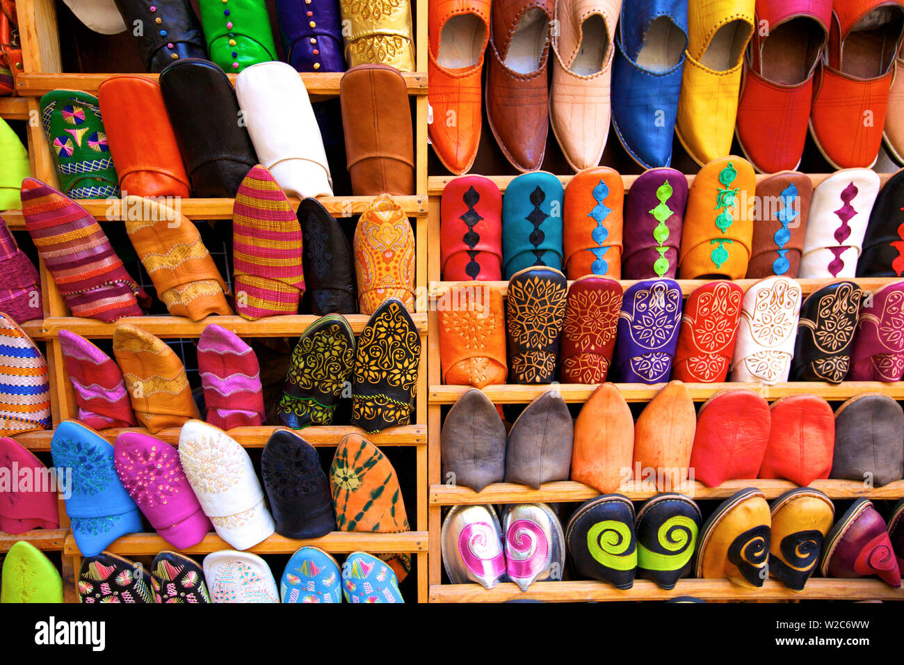 Moroccan Babouche Slippers, Medina, Fez, Morocco, North Africa Stock Photo