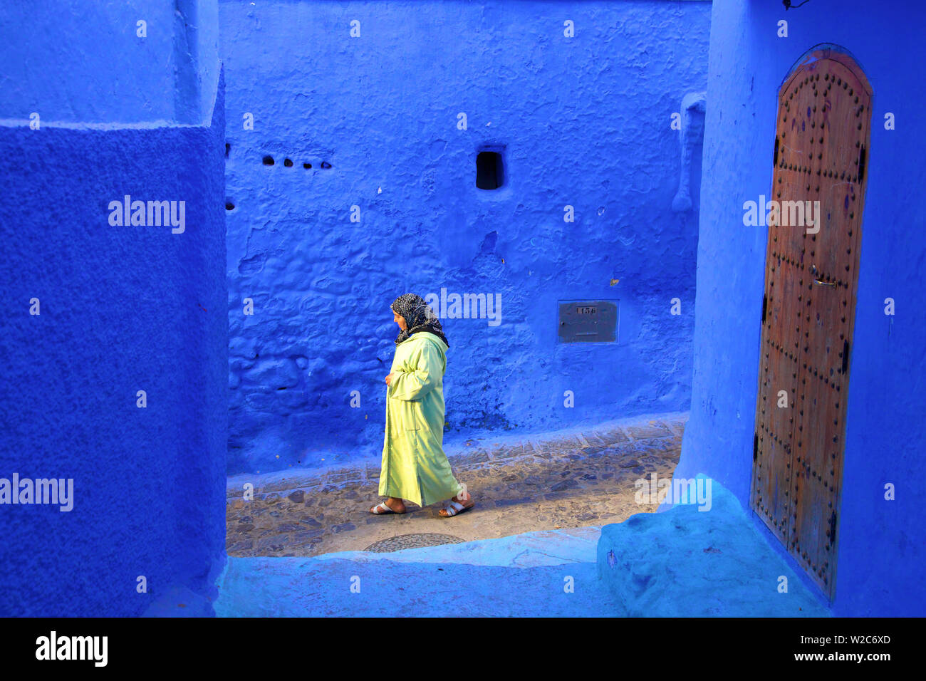 Woman In Traditional Clothing, Chefchaouen, Morocco, North Africa Stock Photo