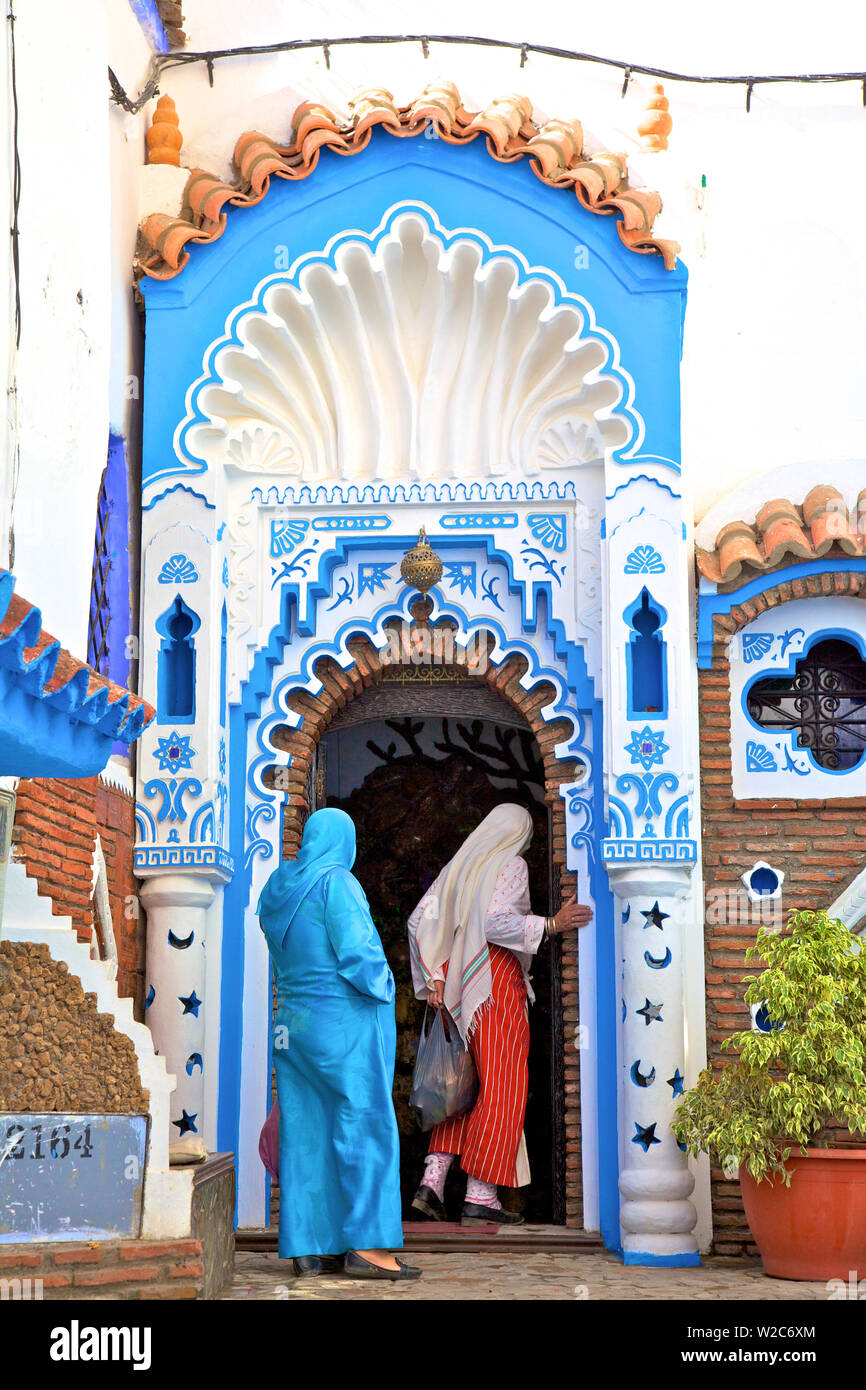 People In Traditional Clothing, Chefchaouen, Morocco, North Africa Stock Photo