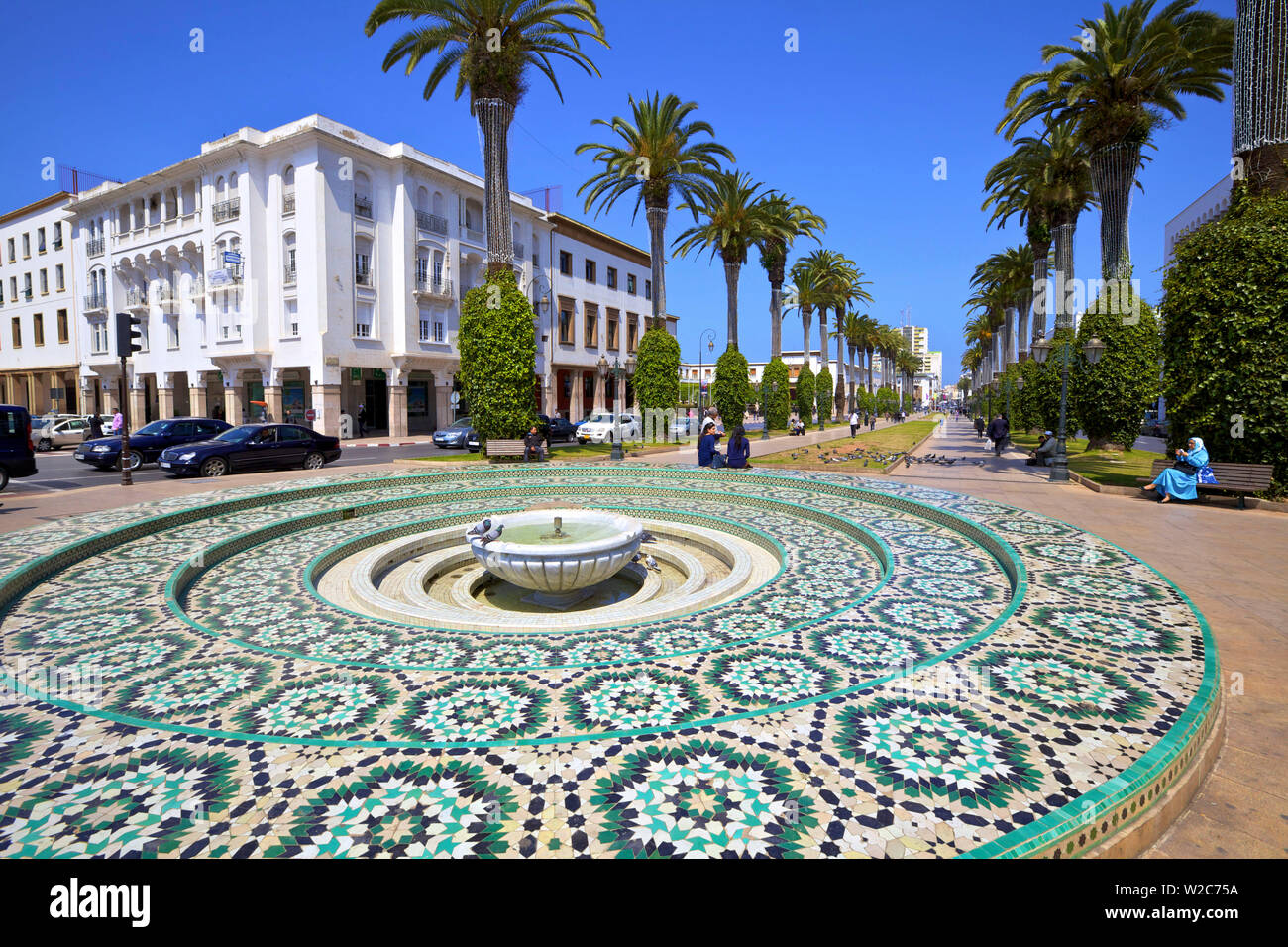 Tree Lined Mohammed V Avenue, Rabat, Morocco, North Africa Stock Photo