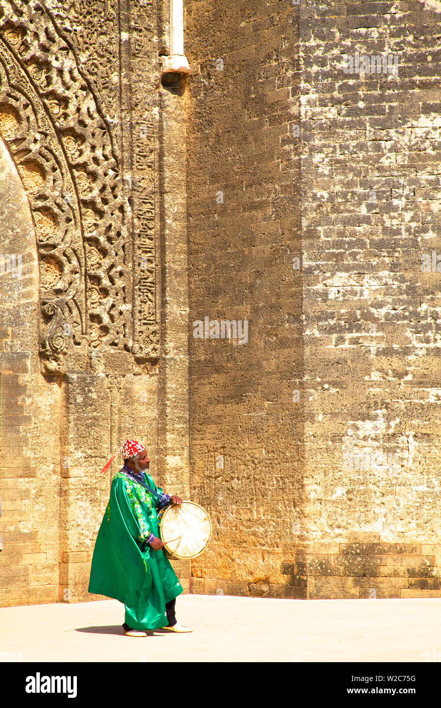Musician Outside Bab Zaer, The Main Gate, Chellah, Rabat, Morocco, North Africa Stock Photo