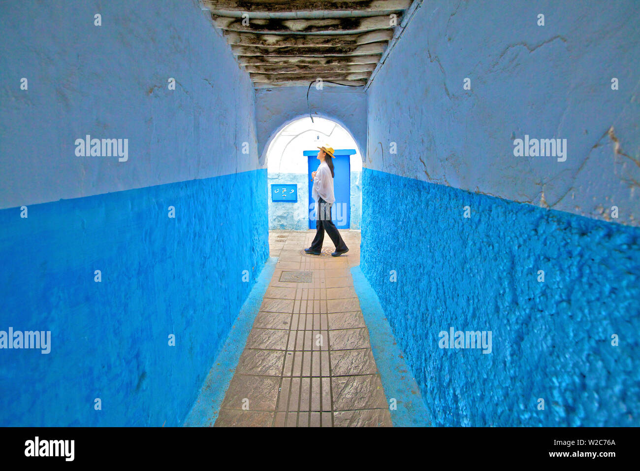 Person Walkng Through The Medina, Rabat, Morocco, North Africa Stock Photo