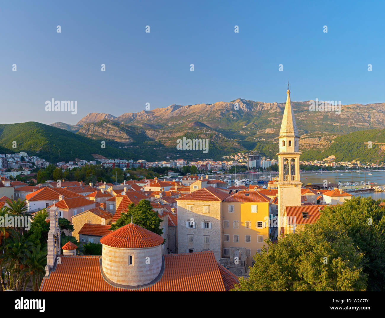 Montenegro, Budva, Old Town, Stari Grad, Church of the Holy Trinity, Crkva Sv. Trojice and Sveti Ivan, Church of Saint John Stock Photo
