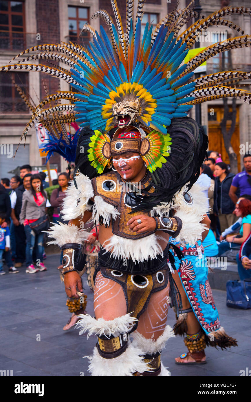 Mexico, Mexico City, Aztec Dancer, Danza Azteca, Headdress, Penacho, Plume Stock Photo