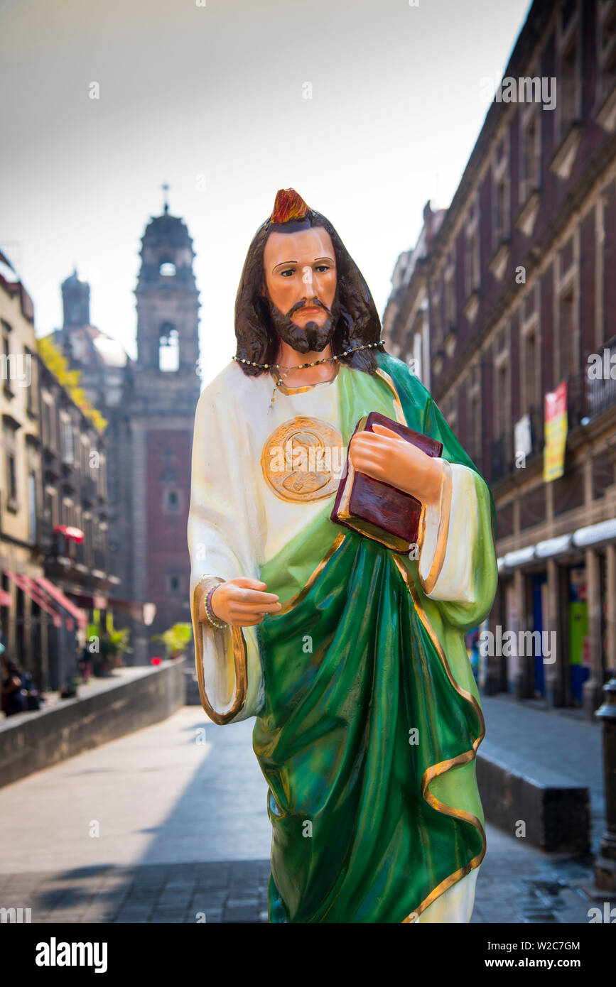 Mexico, Mexico City, Emiliano Zapata Street, Pedestrian Way, Jesus Christ Statue, Centro Historico Stock Photo