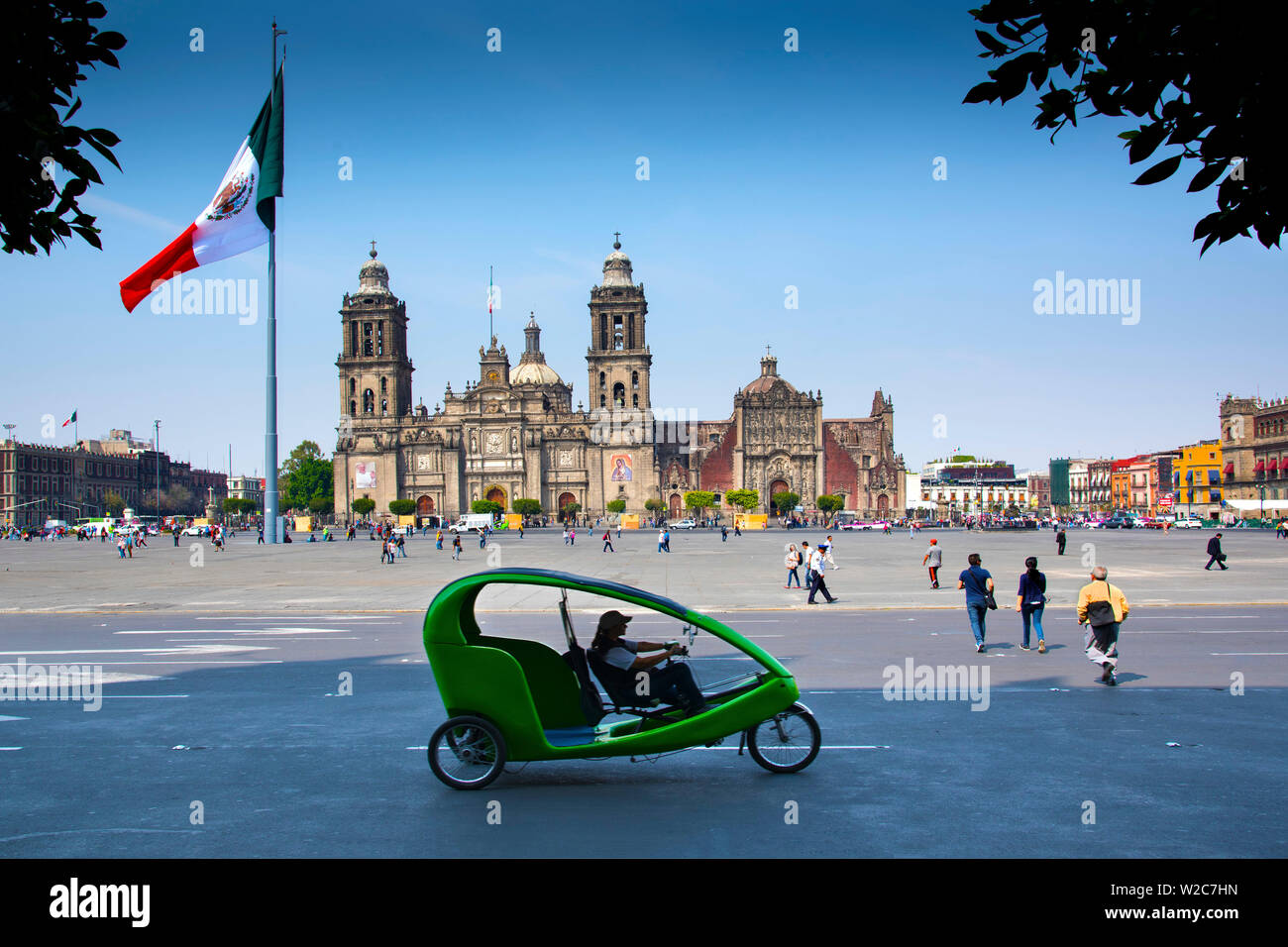 Mexico, Mexico City, Metropolitan Cathedral, Zocalo, Main Plaza, Pedal Taxi, Centro Historico Stock Photo