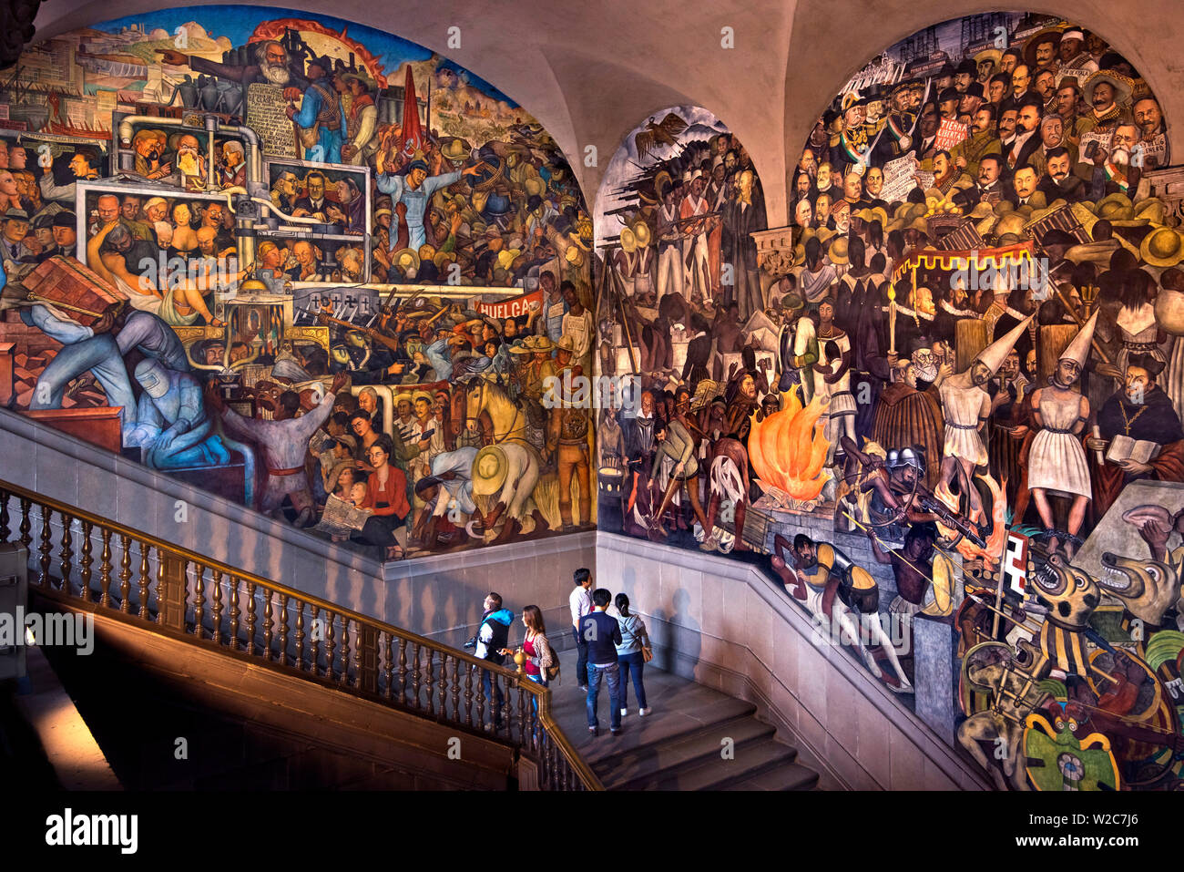 Mexico, Mexico City, National Palace, Palacio Nacional, Diego Rivera Stairwell Mural 'The History of Mexico', 1929-1935 Stock Photo