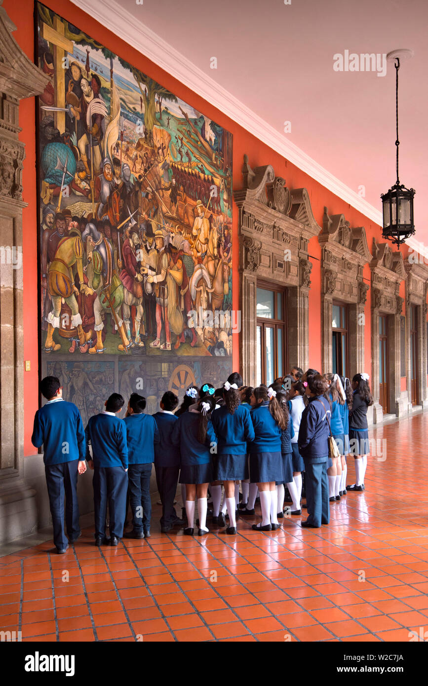Mexico, Mexico City, National Palace, Diego Rivera Corridor Panel Mural, School Children Stock Photo