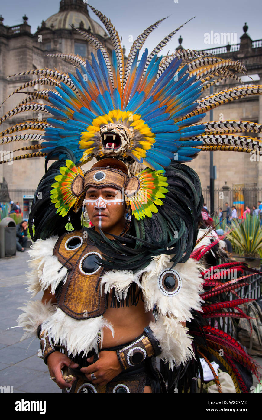 Mexico, Mexico City, Aztec Dancer, Danza Azteca, Headdress, Penacho, Plume Stock Photo