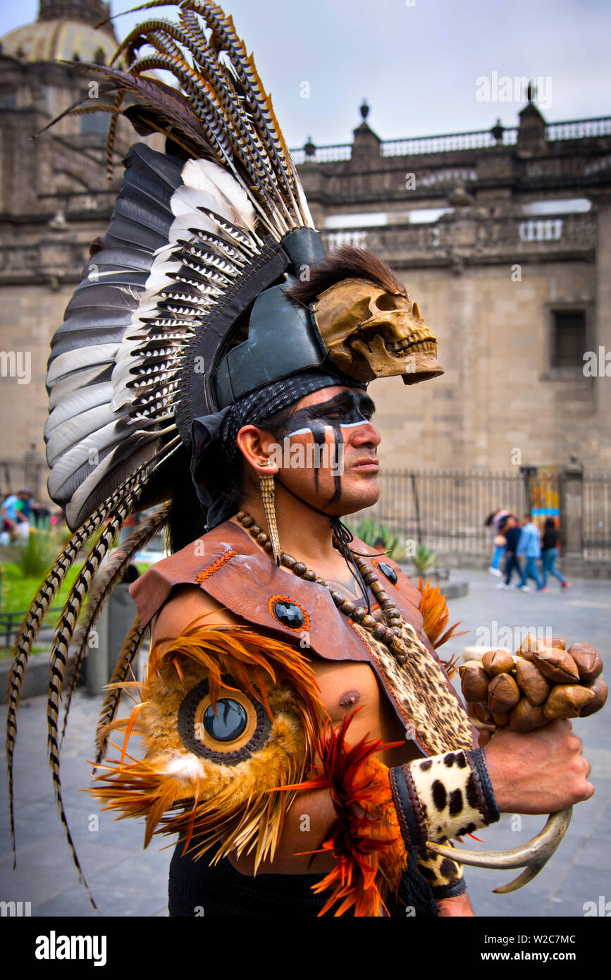 Mexico, Mexico City, Aztec Dancer, Danza Azteca, Headdress, Penacho, Plume Stock Photo