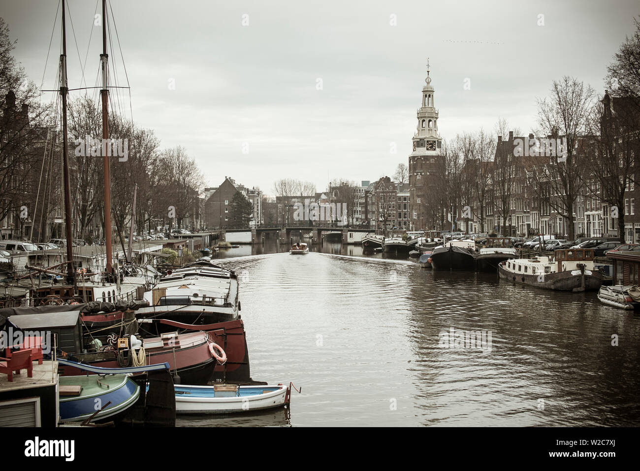 Montelbaanstoren tower, Oudeschans canal, Amsterdam, Holland Stock Photo