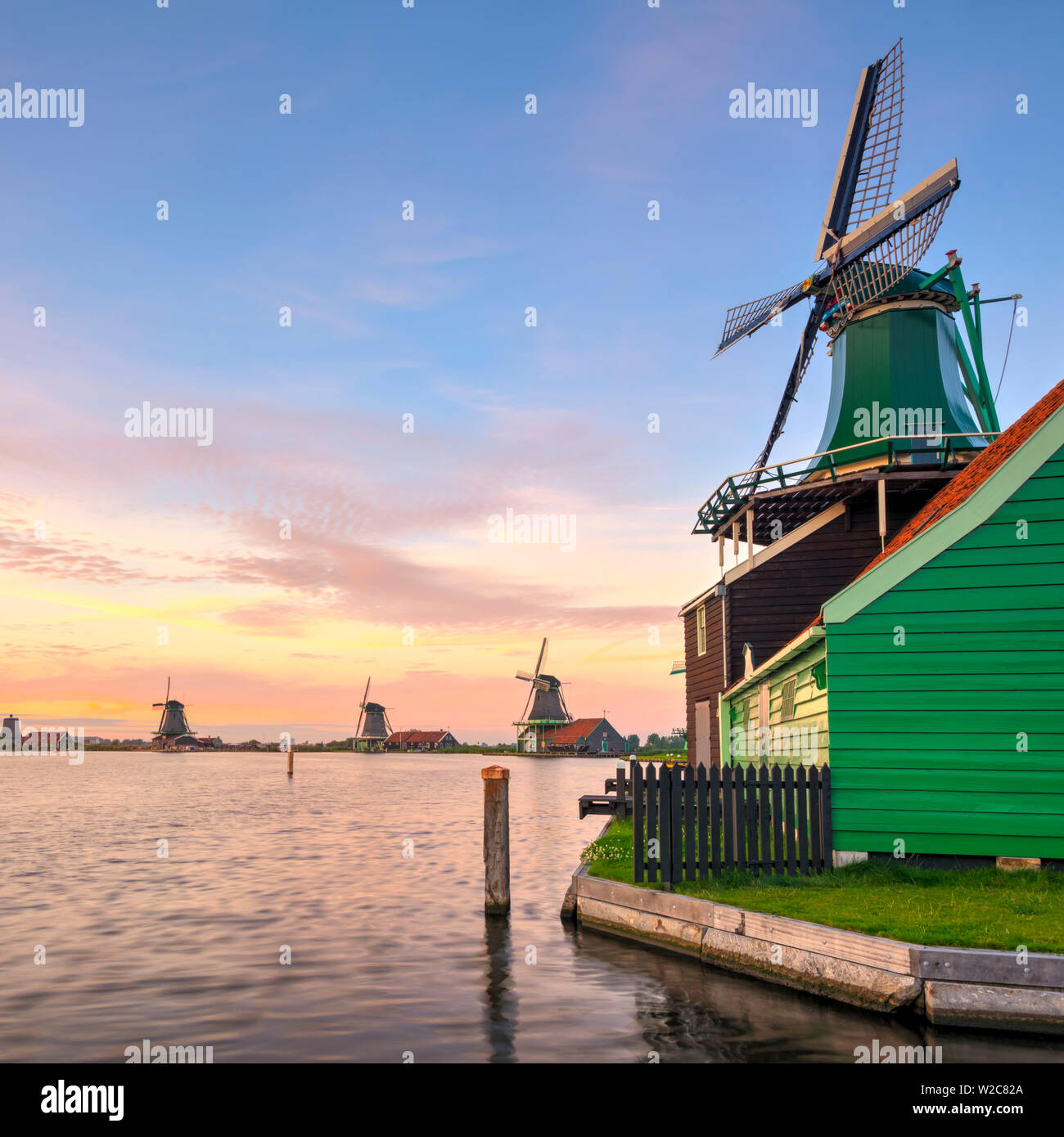 Netherlands, North Holland, Zaandam, Zaanse Schans, The Houseman (De Huisman) Mustardmill Stock Photo