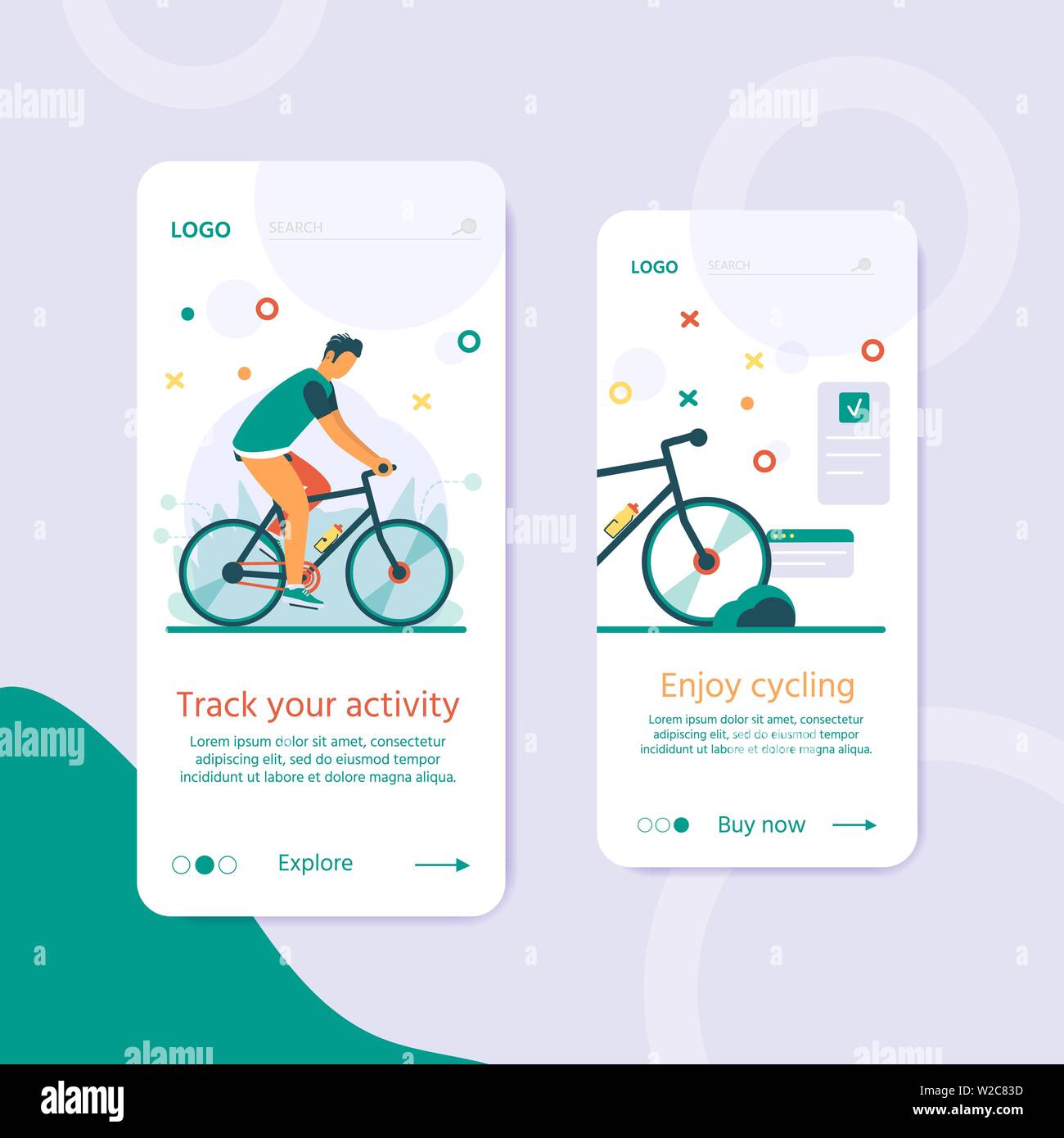 Healthy lifestyle with character riding bicycle. Landing page design ...