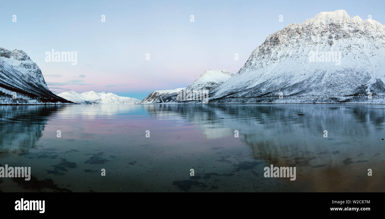 Snowy landscape on Kvaloya near Tromso, Troms region, Norway Stock Photo