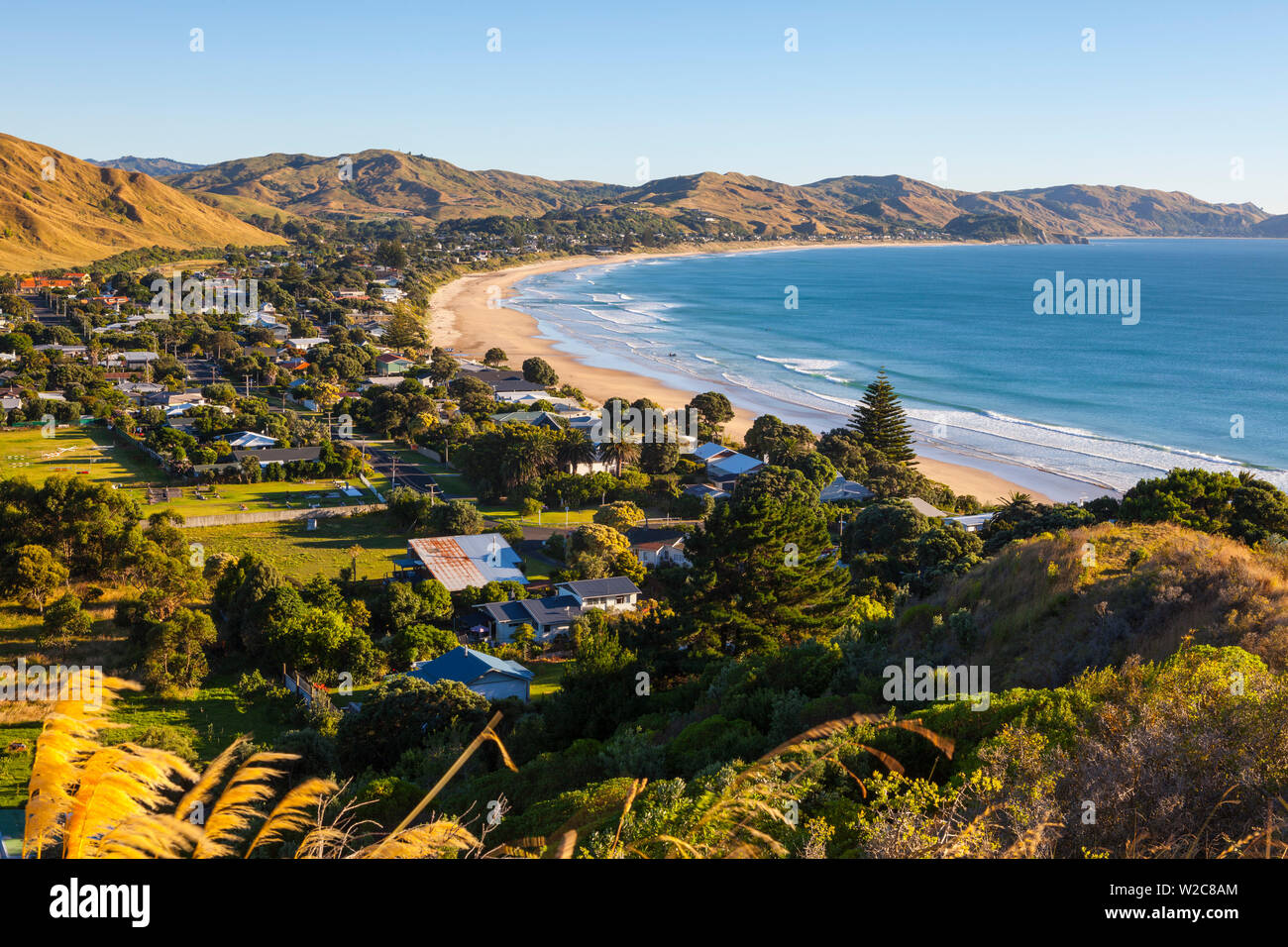 Elevated view over Wainui Beach, Gisborne, East Cape, North Island, New Zealand Stock Photo