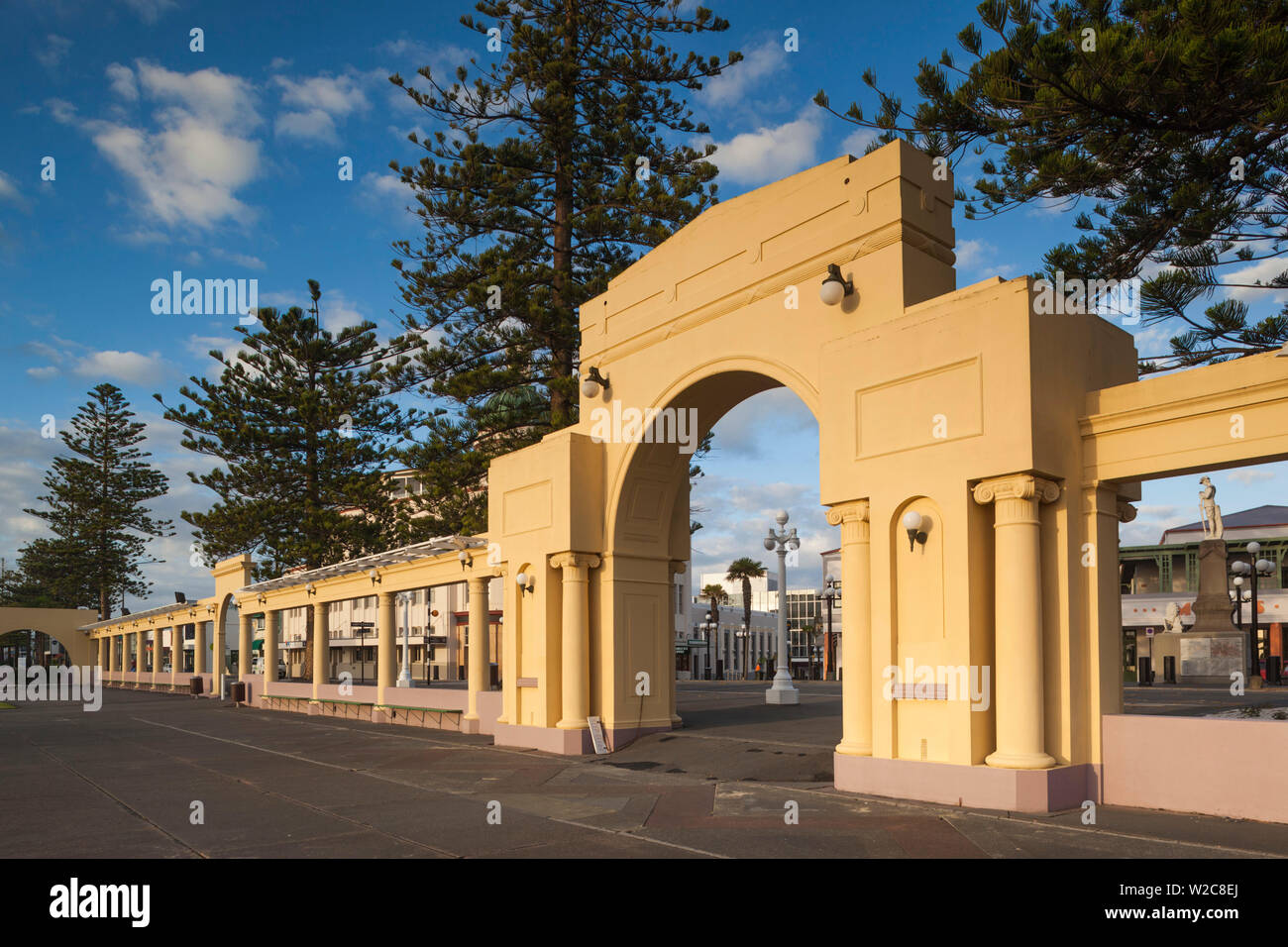 New Zealand, North Island, Hawkes Bay, Napier, art-deco architecture, Marine Parade arches Stock Photo