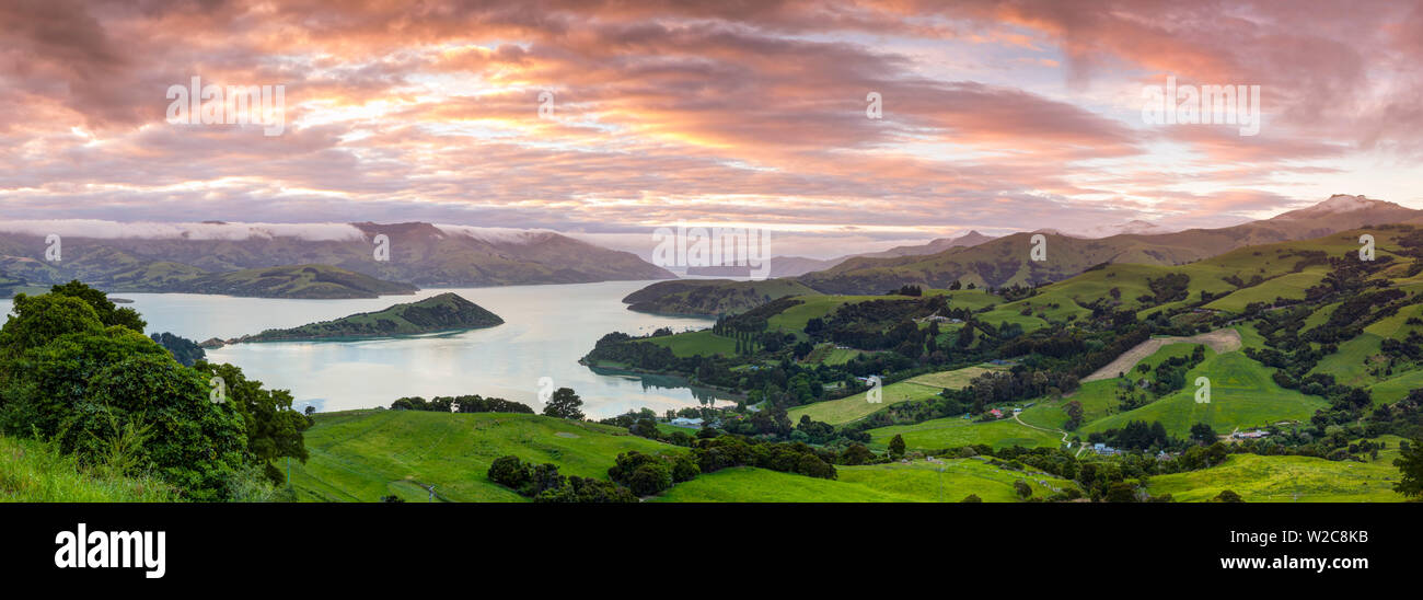 Elevated view over Banks Peninsular, Canterbury, South Island, New Zealand Stock Photo