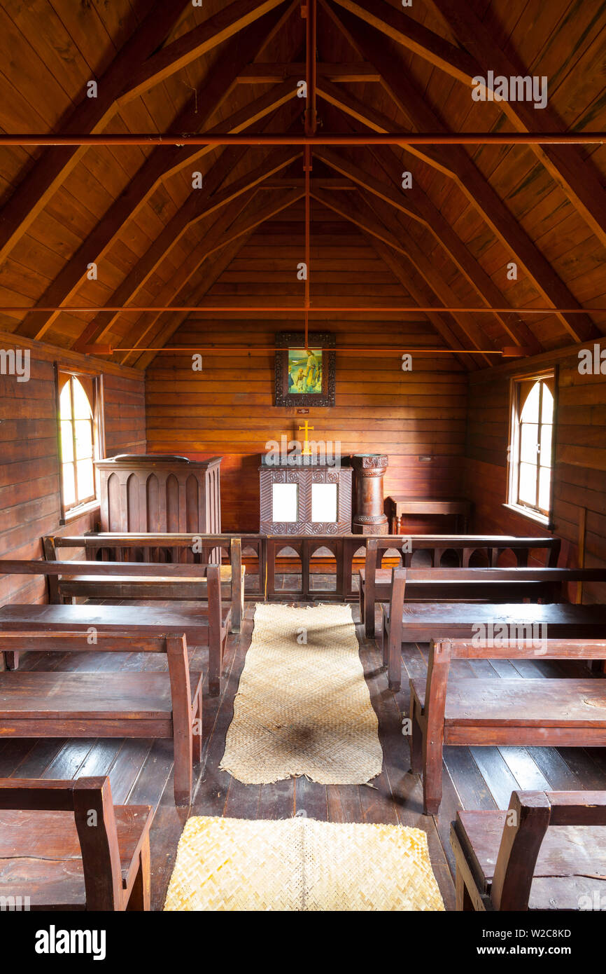Interior of the beautiful little Onuku Church, Akaroa, Banks Peninsular, Canterbury, South Island, New Zealand Stock Photo