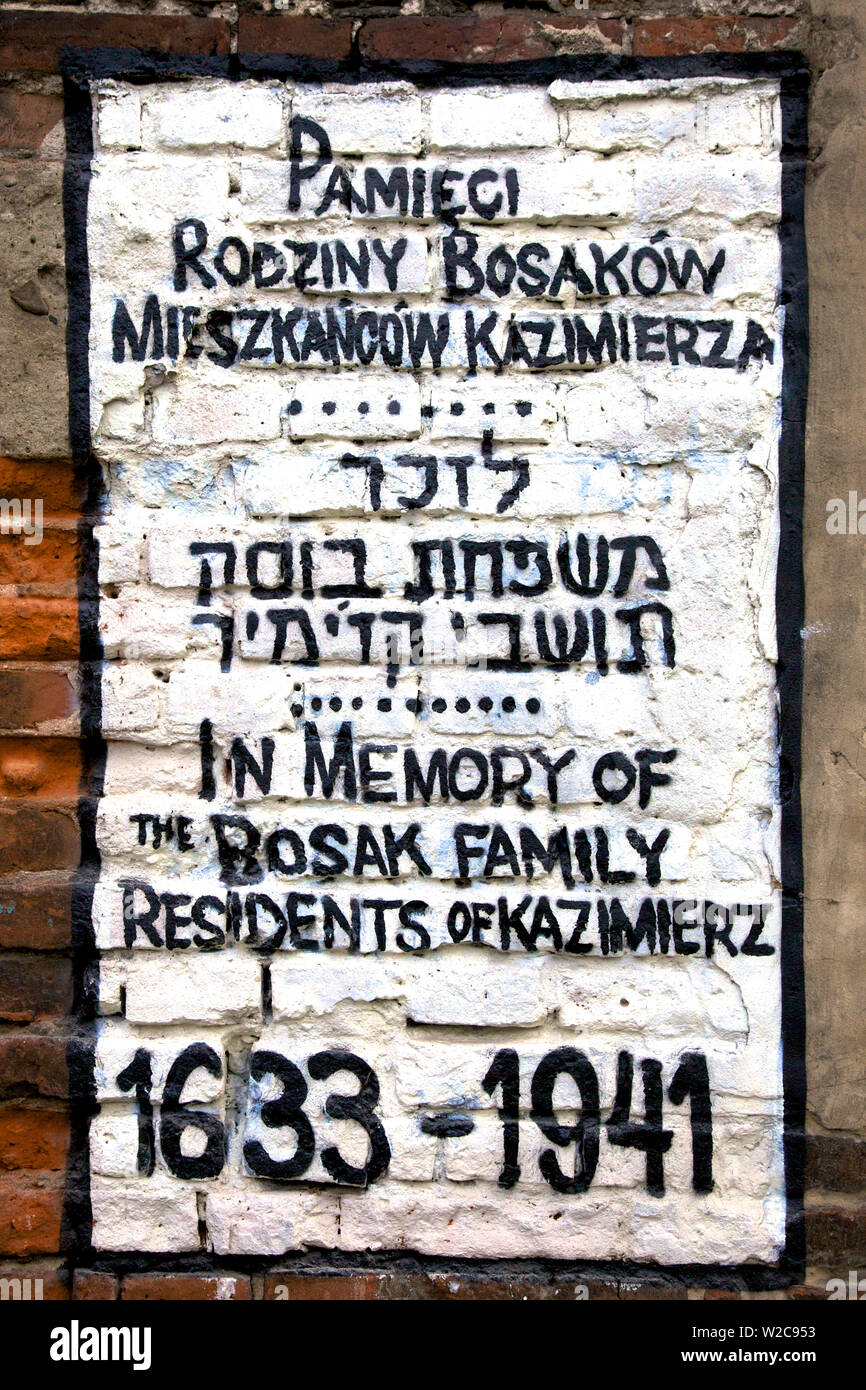 Memorial on Residential Buiding, Kazimierz, Krakow, Poland, Europe Stock Photo
