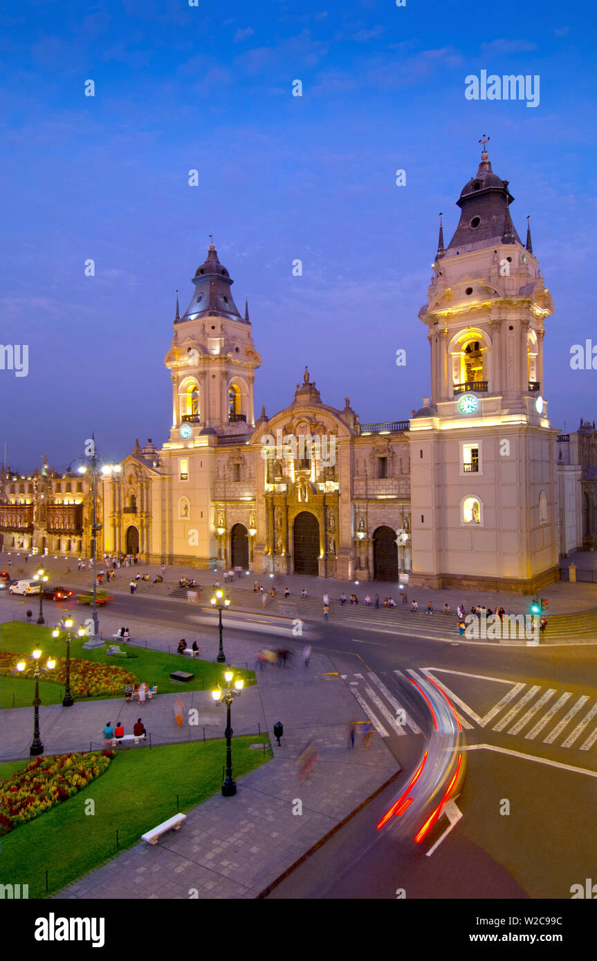 Peru, Lima, Cathedral Of Lima, 16th Century, Plaza Mayor, Plaza de Armas, UNESCO World Heritage Site Stock Photo