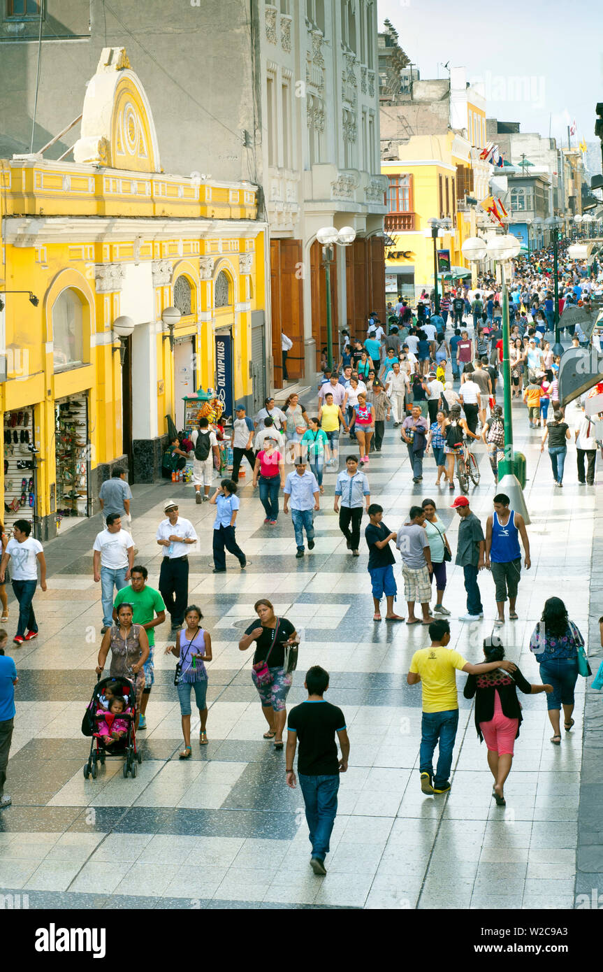 Peru, Lima, Jiron de la Union, Pedestrian Street In Downtown, Commercial Center With Historic Buildings Stock Photo