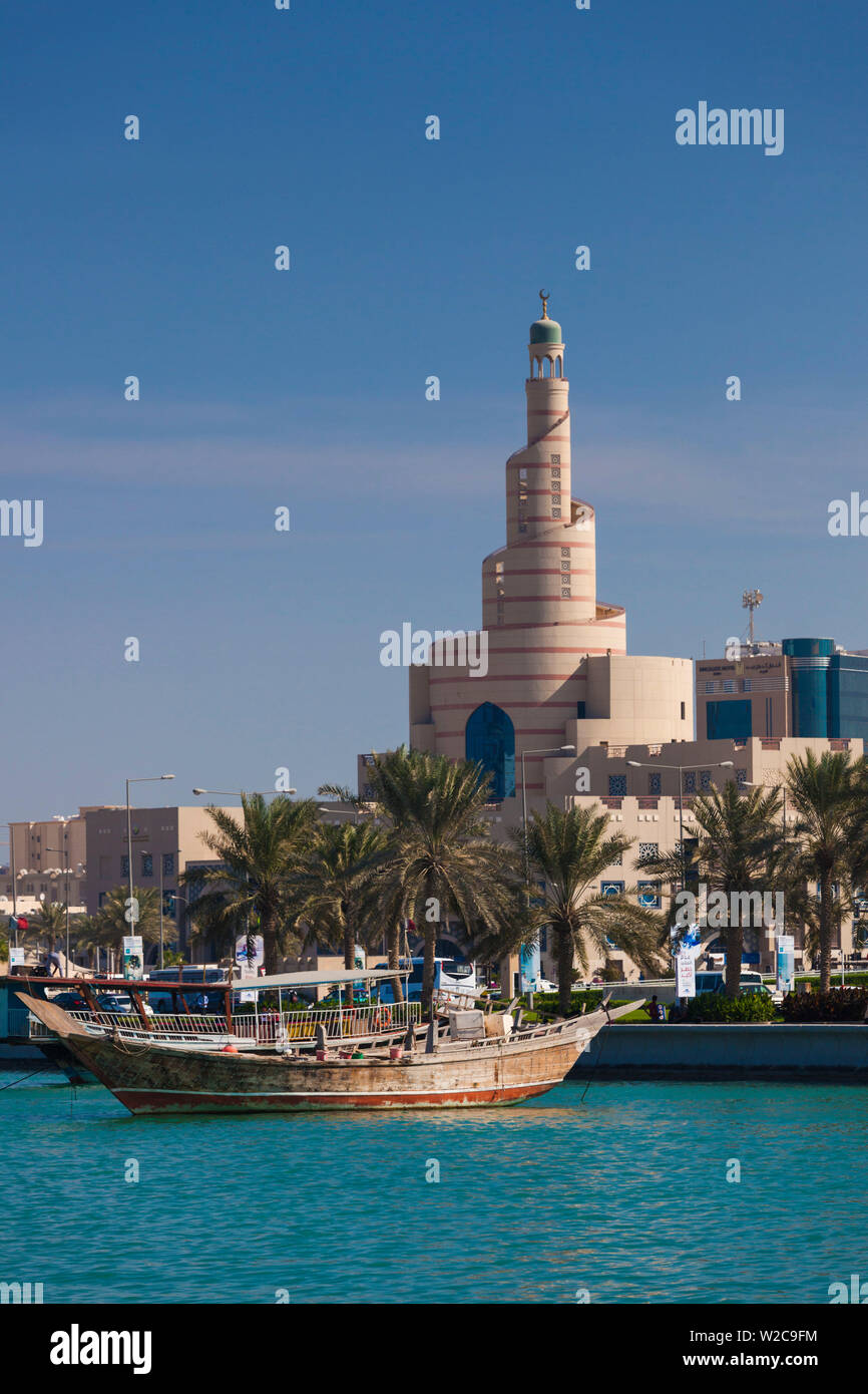 Qatar, Doha, Dhow and FANAR, Qatar Islamic Cultural Center Stock Photo