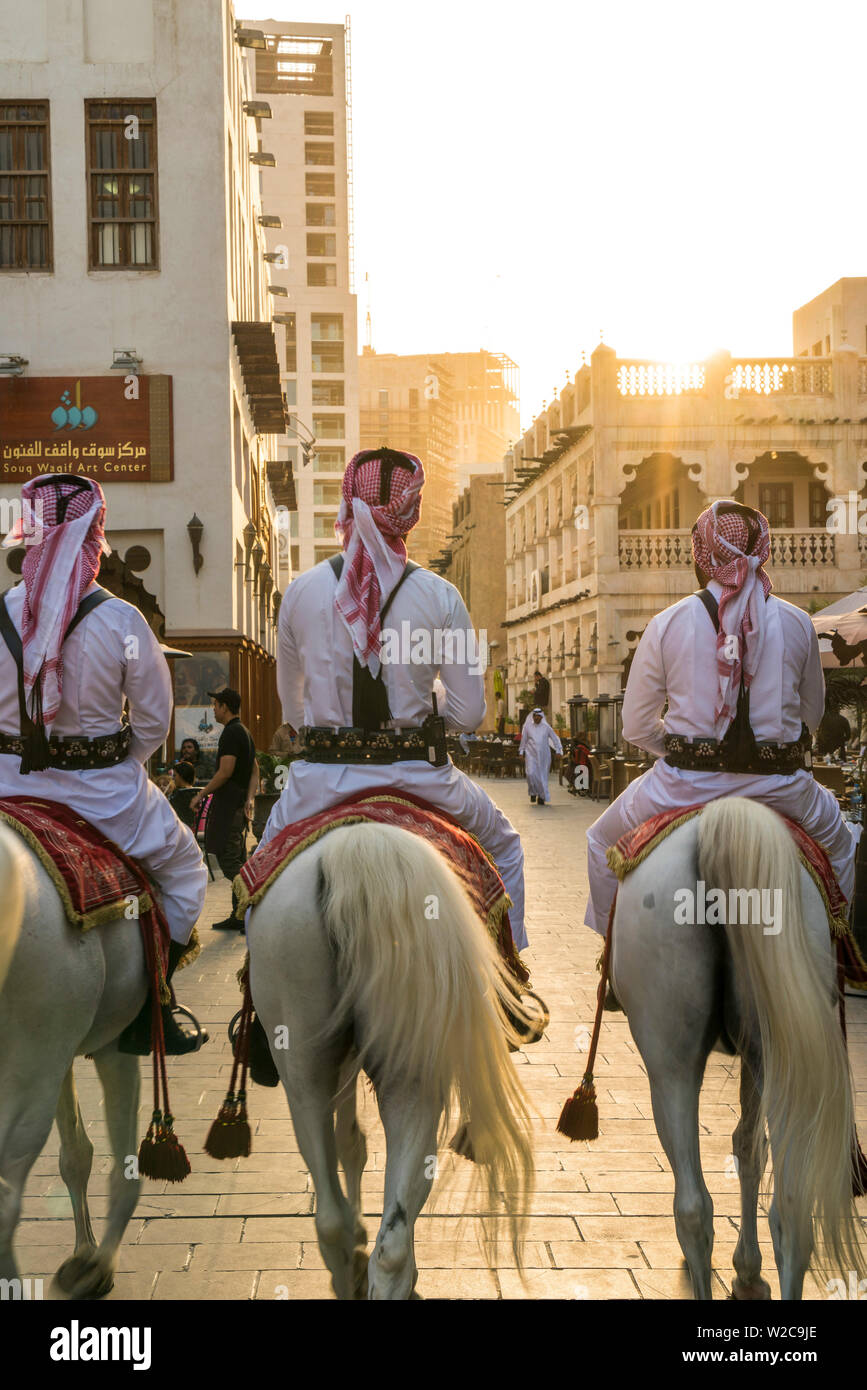 Mounted police on horses, Souq Waqif, Doha, Qatar Stock Photo