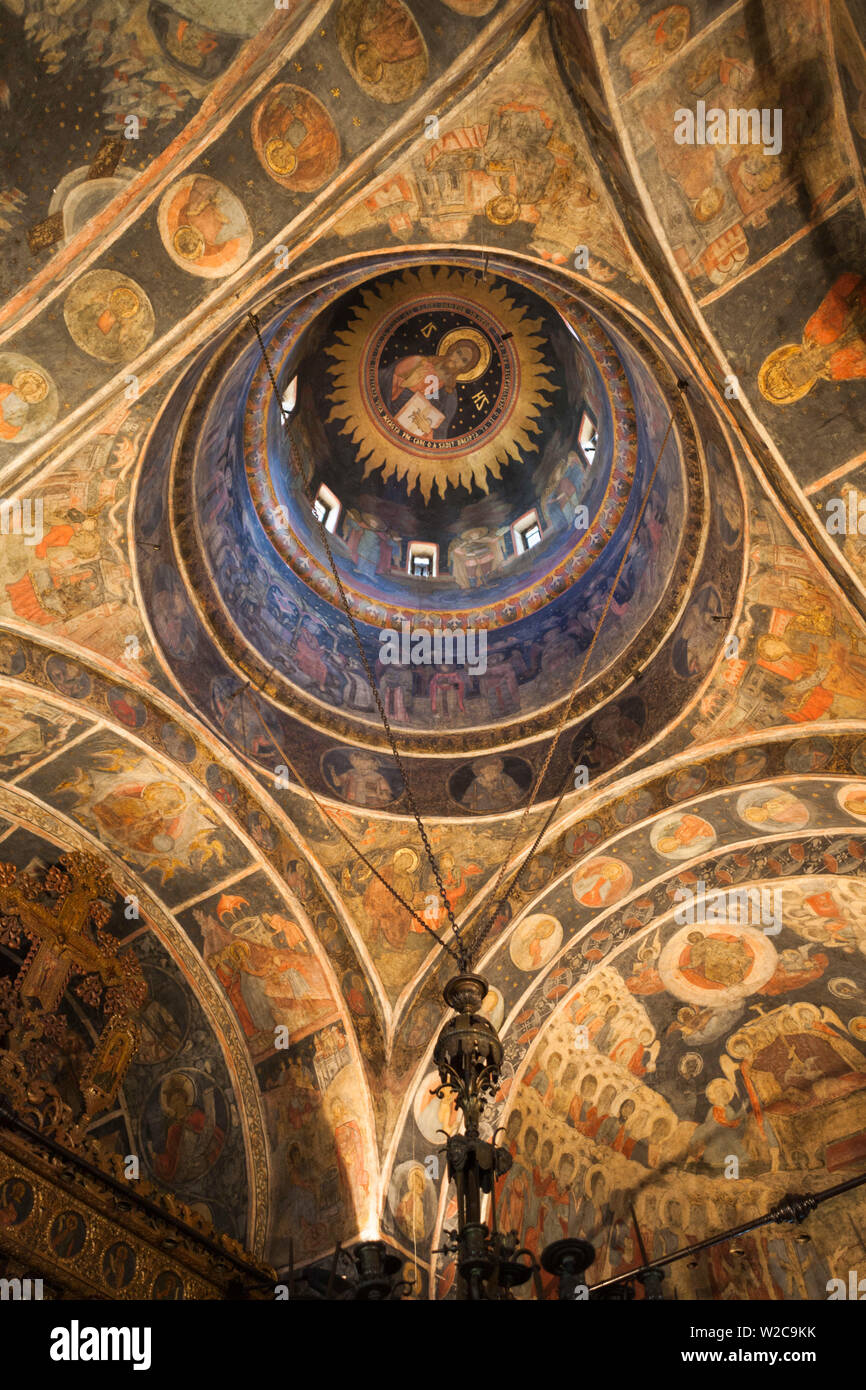 Romania, Bucharest, Lipscani Old Town, Stavropoleos Church, built 1724, interior frescoes Stock Photo