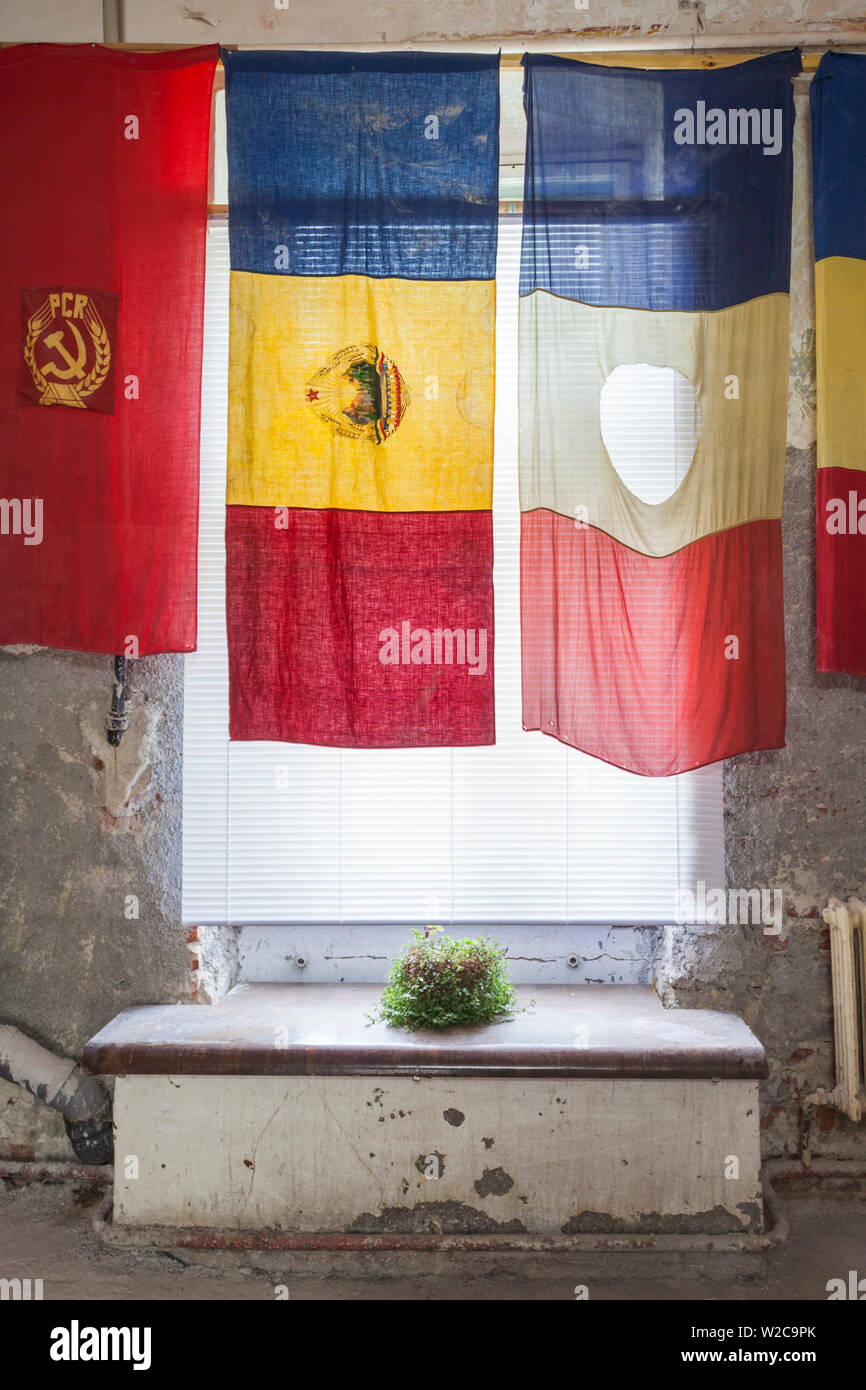 Romania, Banat Region, Timisoara, Permanent Exhibition of the 1989 Revolution, flags Stock Photo