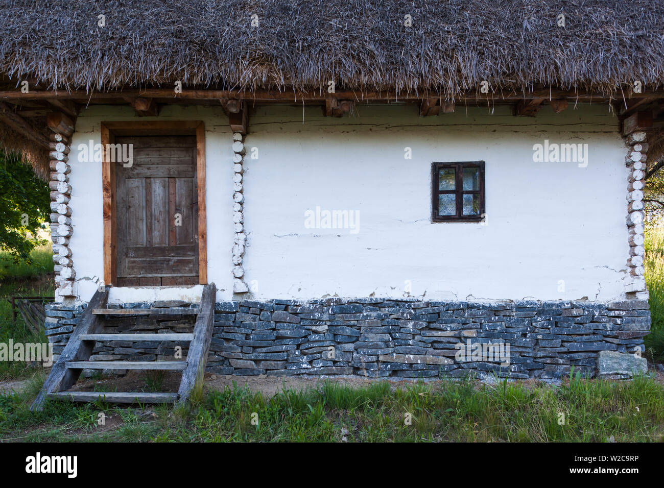Romania, Maramures Region, Baia Mare, outdoor village life exhibit, traditional house detail Stock Photo