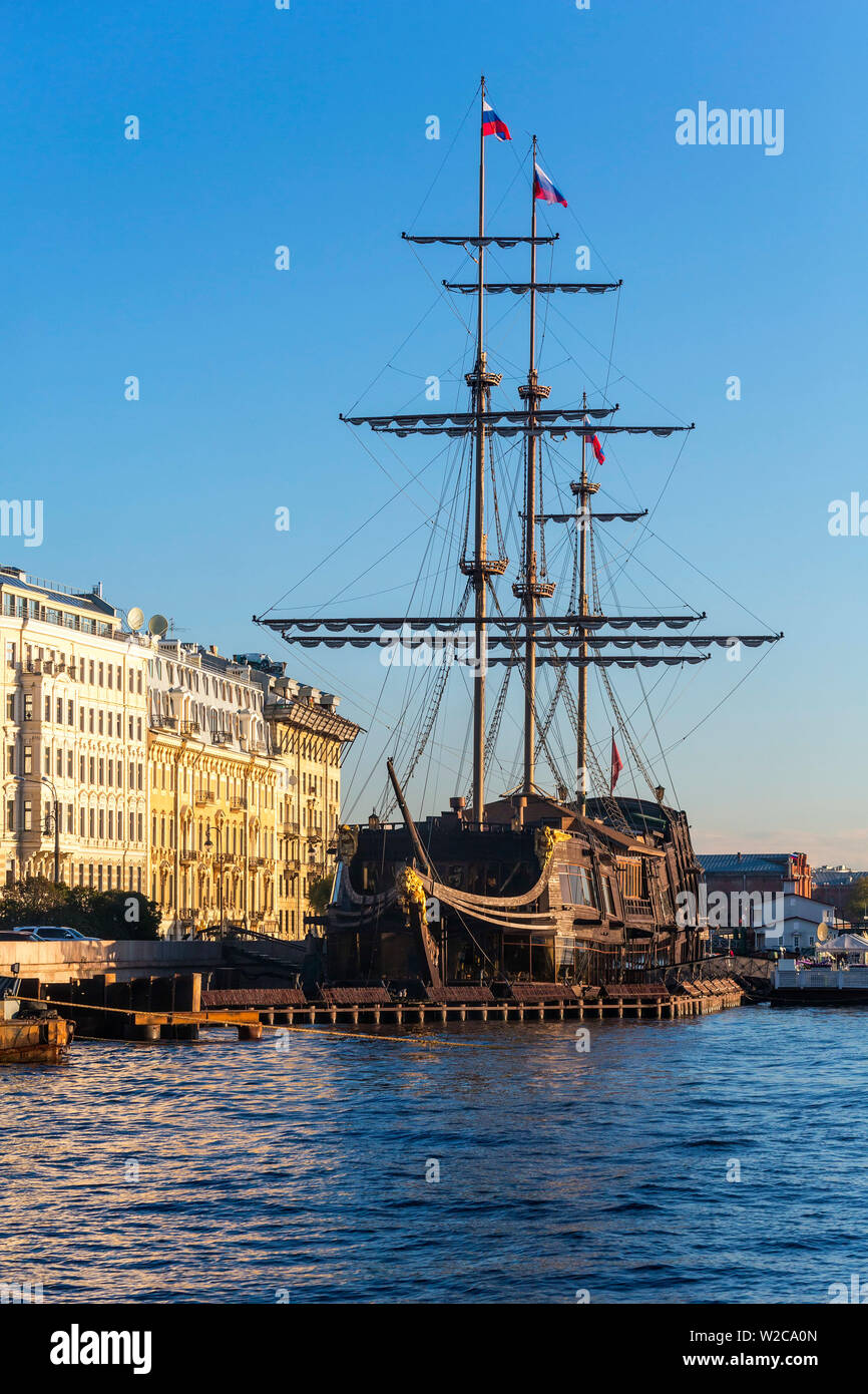 Sailing ship Blagodat currently a floating restaurant, Neva river, St Petersburg, Russia Stock Photo