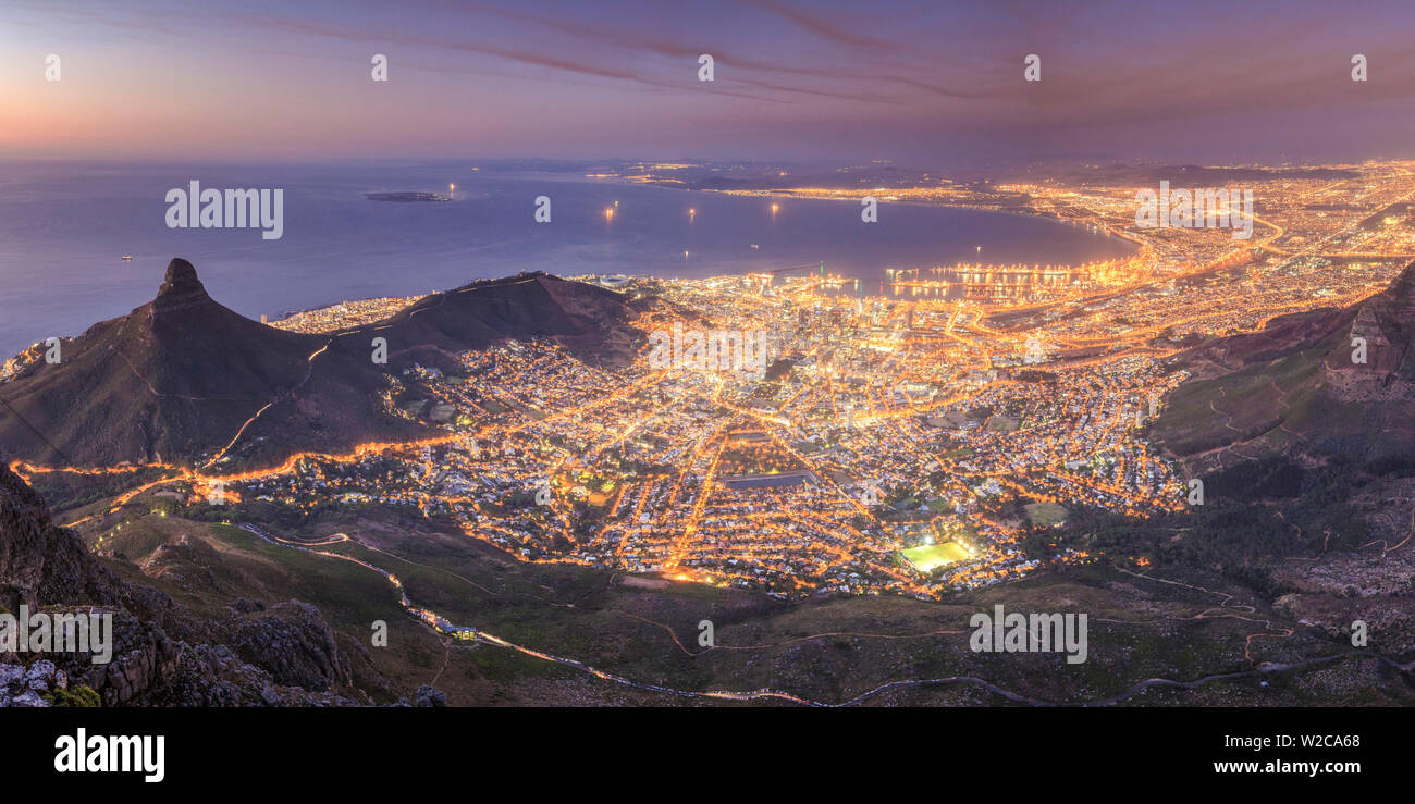 South Africa, Western Cape, Cape Town, City and Lion's Head viewed from Table Mountain Stock Photo