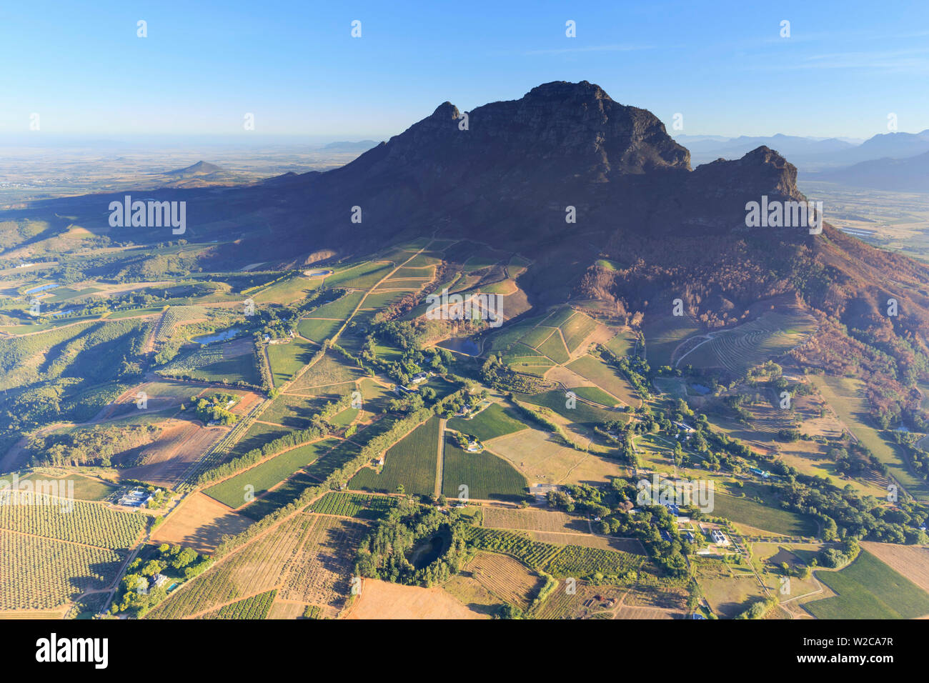 South Africa, Western Cape, Stellenbosch, Aerial View over the Valley and Wine Estates Stock Photo