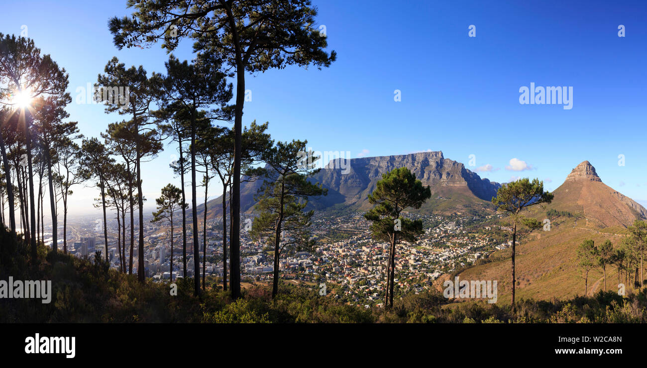South Africa, Western Cape, Cape Town, Cape Town Central Business District and City Center from Signal Hill, Table Mountain in the background Stock Photo