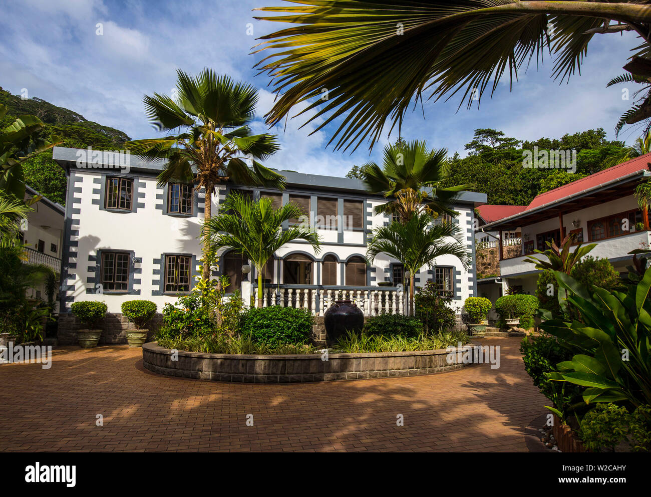 Chateau St. Cloud hotel, La Digue, Seychelles Stock Photo