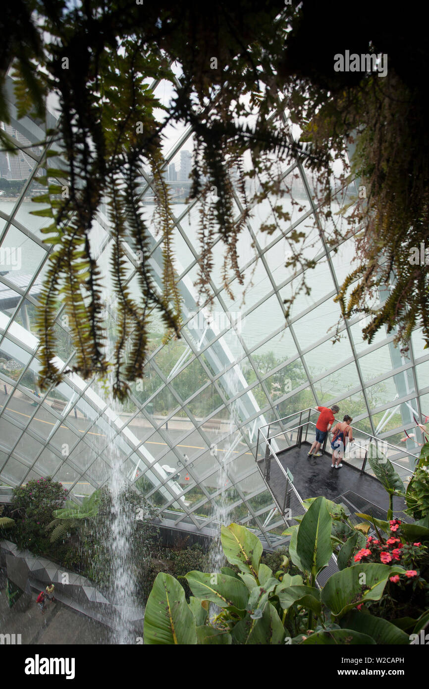 Singapore, Gardens By The Bay, Cloud Forest indoor botanical garden, waterfall Stock Photo