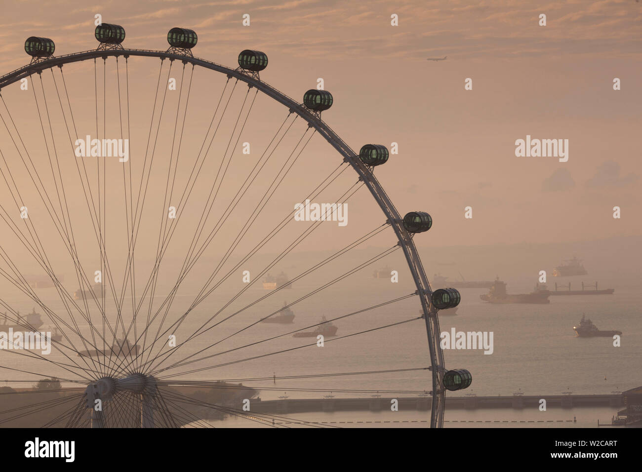 Singapore, Singapore Flyer, giant ferris wheel, elevated view, dawn Stock Photo